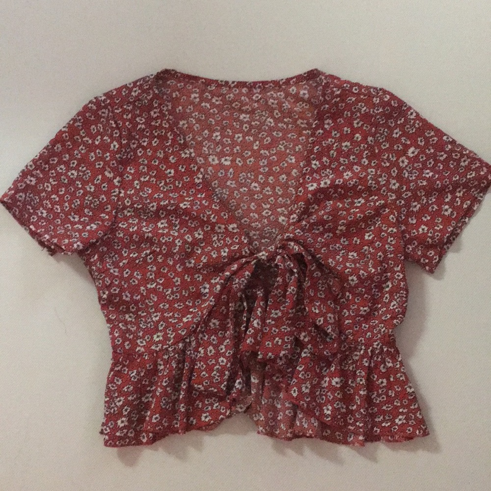 Reddish-Orange tie front top
